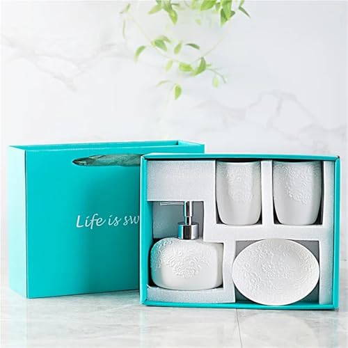 Jabonera baño juego de cuatro piezas relieve blanco perfecto para regalo 6