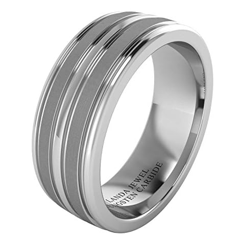 Super Heavy Tungsten Carbide 8mm Comfort Fit Wedding Band for Men Four Grooves Court Shape Brushed and Polished Finishing (Z+1) Cover