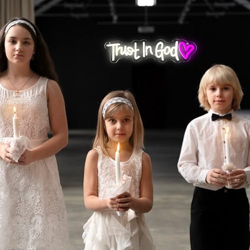 Image of Symone Trust In God Neon Sign, USB Powered Dimmable Spiritual Decor Faith Hope Love Sign LED Neon Light, for Faith Religious Church Prayer Room Living Room Room(15.7 * 3.9 In)