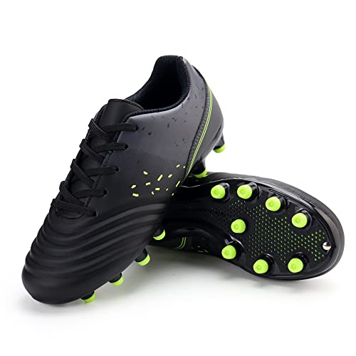 Firelli Kids Athletic Soccer Cleats Boys Girls Lace-Up Outdoor Football Shoes (1,Black) #TOP5