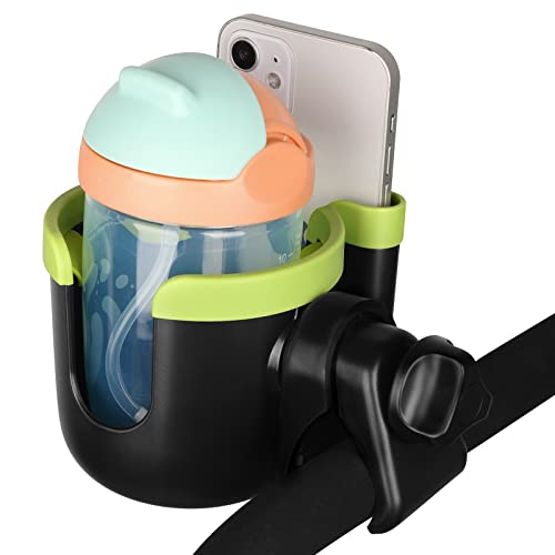 Image of Accmor Stroller Cup Holder with Phone Holder, Bike Cup Holder, Universal Cup Holder for Uppababy Nuna Doona Strollers, 2-in-1 Cup Holder for Walker, Wheelchair, Scooter