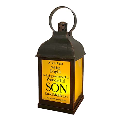 Personalised Son In Loving Memory Graveside Lantern Gift With Flame Effect Bronze
