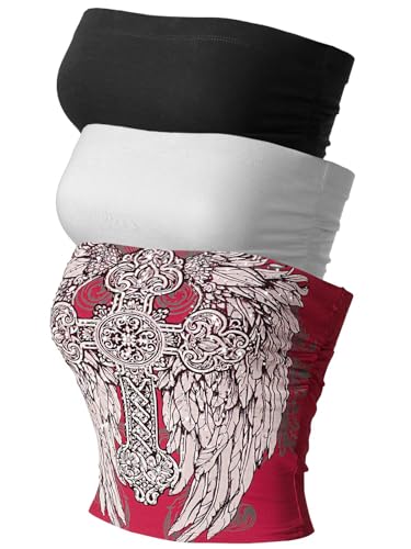 Image of MixMatchy Women's 3 Pack Tube Top Built-in Bra Strapless Ruched Bandeau