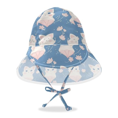 Toddlers Sun Hat Baby Boys' Bucket Hats Baby Girls' UPF 50+ Protection Neck Flap Traveling Swim Hat Peach Cute White Cats Spring Blue