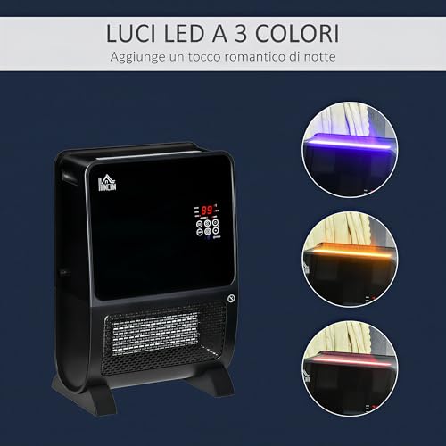 Homcom Stufa Elettrica 2 In 1 Con Umidificatore, Luce Led A 3 Colori E Ultravioletti, Timer Programmabile E Telecomando, 33X21X49.5Cm, Nero - 3
