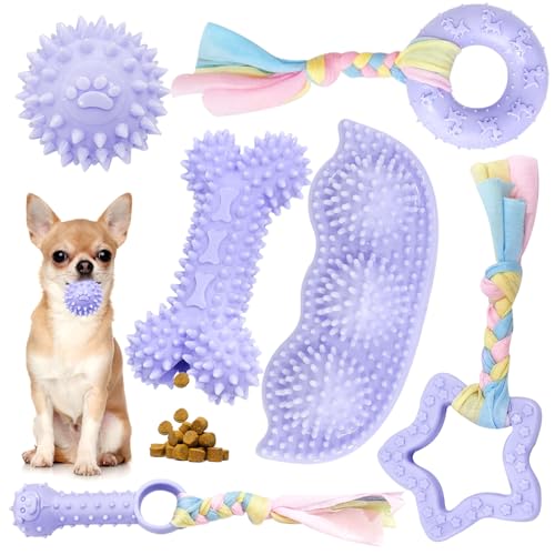Petcare 6 Pack Puppy Teething Toys, Cute Purple Small Dog Chew Toys for Puppies 0-6 Months, Soft...