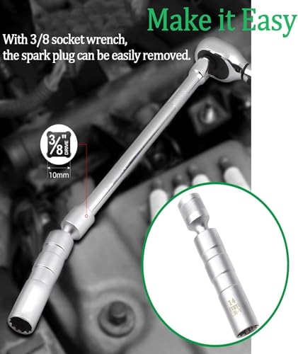 Image of Spark Plug Socket,14mm Ultra Thin Spark Plug Socket Wrench, Long Reach Spark Plug Removal Tool for Tight Engine Spaces