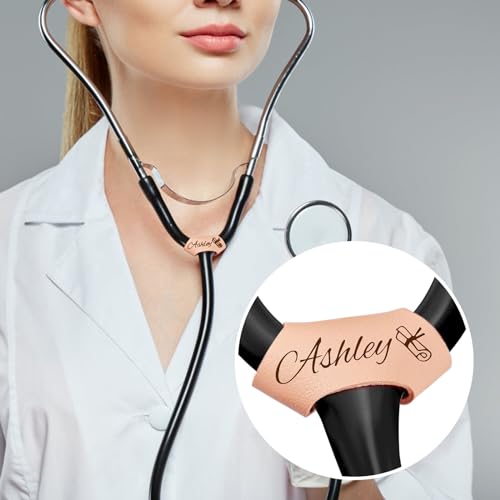 Stethoscope Charms with Leather Tag, Handmade Personalized Stethoscope Name Tag Stethoscope Accessories with ID Tag Graduation Gift for Student Nurse, Nurses Week Gift for Medical Assistant, Doctor