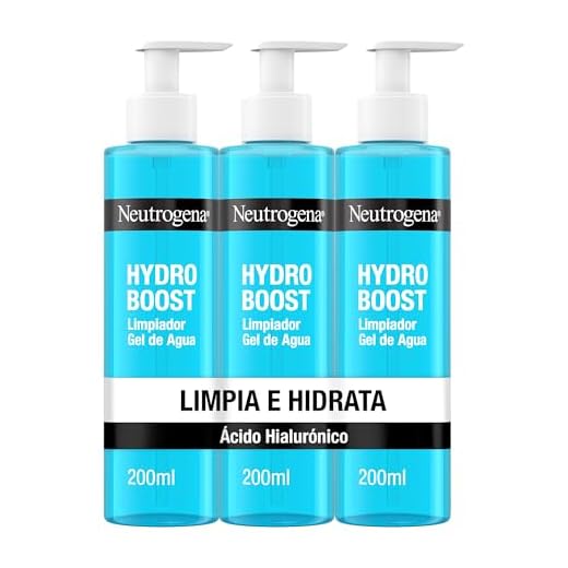 Neutrogena Limpiador Gel de Agua Facial Hydro Boost, con Ácido Hialurónico, Textura Ligera, Hidratación y Limpieza, pack de 3 unidades de 200 ml cada una