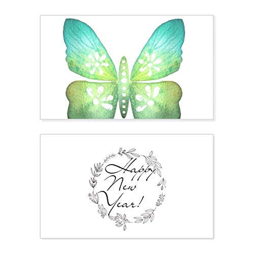 Tarjeta de año nuevo afectuosa con mariposas y hojas verdes de bendición