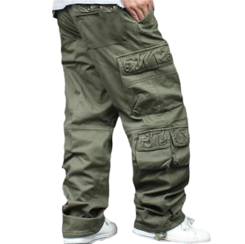 Men's Autumn Winter Fleece Lined Cargo Pants, Thickened Hip Hop Style Baggy Overalls, Warm Casual Long Trousers