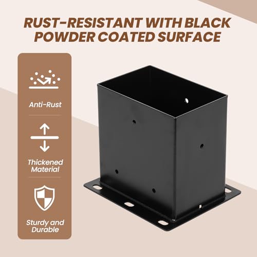 4 x 6 Inch Post Base, 4 Pack Post Brackets (Inner Size 3.6x5.6), Metal Steel Black Powder-Coated Column Outdoor Framing Post Brackets Fence Kit for Pavilion Railings Support Deck Base Plate by FAHKNS - Image 4