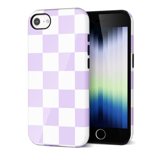 Coque iPhone SE 3 à carreaux Svanove violette et blanche en plastique rigide