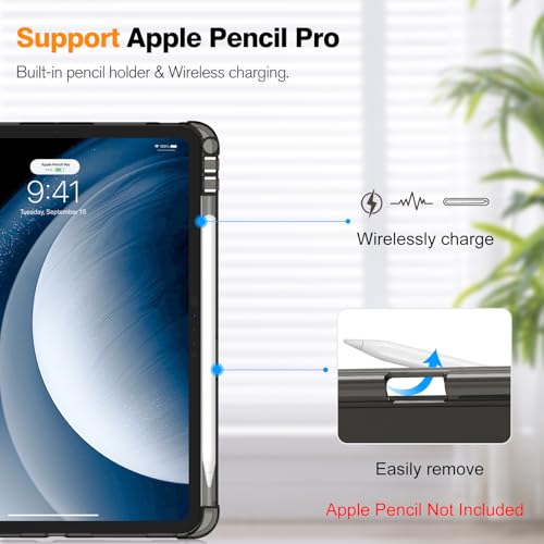 Image of Fintie SlimShell Case for iPad Pro 11-inch (M5) 2025 / (M4) 2024 - Lightweight Soft TPU Protective Stand Back Case with Pencil Holder, Translucent Frosted Cover, Auto Wake /Sleep, Black