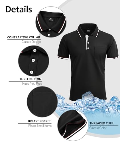 Image of ZITY Men Polo Shirts Short Sleeve with Pocket Golf Polo Wicking Shirts for Men Casual Collared T-Shirts
