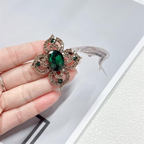 Image of Antique Crystal Brooch Pin for Women Men Vintage Rhinestone Art Deco Flower Clover Boho Victorian Brooches Lapel Pins Elegant Dress Accessories Wedding Birthday Jewelry