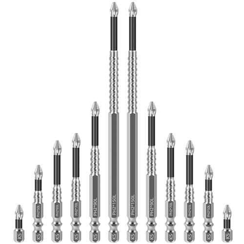 Alloy High-Magnetic Screwdriver Drill Bit Set, 12Pcs Impact Phillips Bits, Non-Slip Teeth Phillips Screwdriver Bit Set, Long Drill Bits for Electric Drills, 1+2+2.6+2.8+3.5+6in