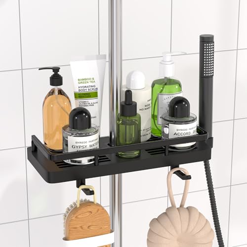 DIYGEEK Duschablage für Duschstange Schwarz, Duschregal ohne Bohren,...