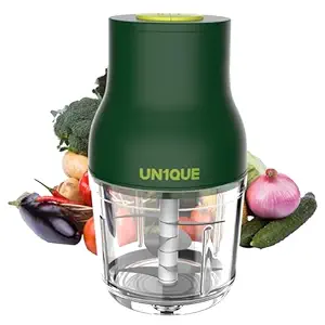 UN1QUE Electric Chopper for Kitchen | One Touch Operation | 2 Speed Modes | 600 ML Capacity | 6 Stainless Steel Blades | Up to 300 Watt | Glass Bowl | Wired | Crush Ice, Chop, Mince, Puree (Green)