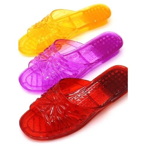 Bathroom Shoes Women's Non-Slip Shower Shoes Retro Transparent Plastic Slippers Home Soft Bottom Sandal Slippers Fashion Outdoor Slippers Shower Slipper(Red,35)3