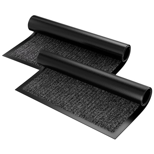 Zenacasa Felpudo Entrada Casa (Lote de 2) Impermeables y Lavables - Alfombra Exterior Antiderrapantes y Absorbentes de Calidad Gris 60x40 cm