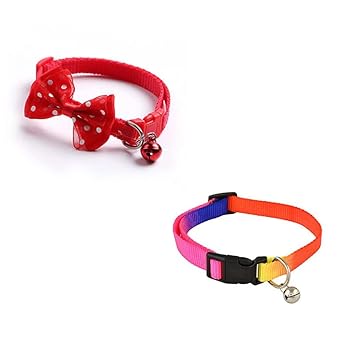 PET MINISTER Cat Collar with Bow Tie Bell Adjustable Puppies Kittens Or Certain Puppies Necktie Collar, Pack of 2 (Color May Vary)