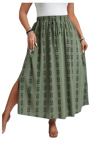 Verdusa Women's Plus Size Graphic Maxi Skirt Slit High Rise Flowy Vacation Skirts