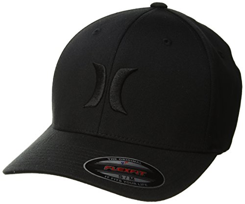 Hurley Men's One & Only Corp Flexfit Perma Curve Bill Baseball Hat, Black//Black, L-XL