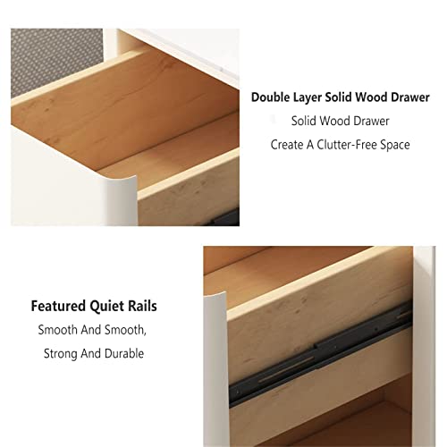 Solid Wood Gray LED Bedside Table with Wireless Charging and USB