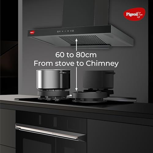 Image of Pigeon Atmos 90 cm T-Shape Kitchen Chimney 1500 m3 /hr suction | Touch & Gesture Control | Filterless Tech + Heat Auto Clean | 7 years warranty on motor| (Black)