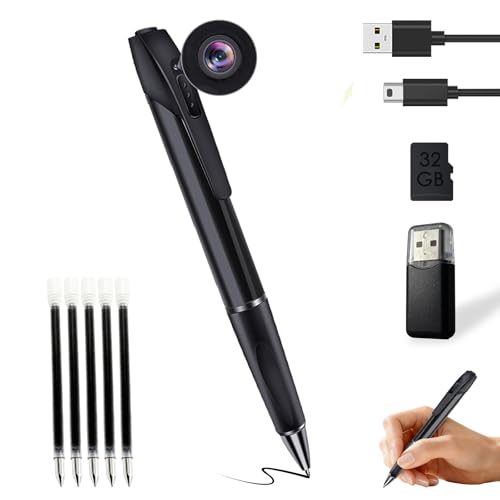 HSJAKKK Hidden Camera Pen with 32GB SD Card - Body Camera Portable Spy Pen No WiFi Needed - 1080P FHD Mini Wearable Cameras for Home Office - No Audio