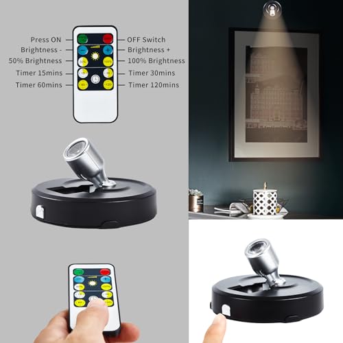 Image of Wireless LED Spotlights 2-Pack Accent Lights with Remote, Wireless Picture Lights with Rotatable Head, Stick on Artwork Lighting for Paintings Display Closet Accent Potrait