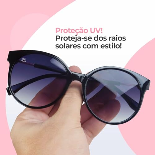 Óculos sol feminino redondo preto vintage + case qualidade premium exclusivo moda estiloso casual