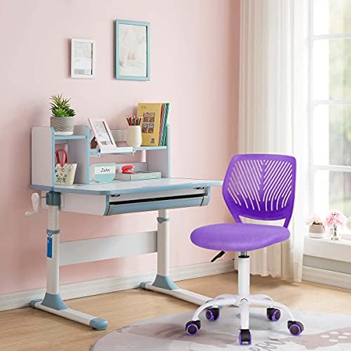 COSTWAY Kids Computer Desk Chair, Low-Back Task Study Chairs with PU Casters, Gas Lift, Adjustable and Swivel Mesh Chair for School Home Office (Purple)