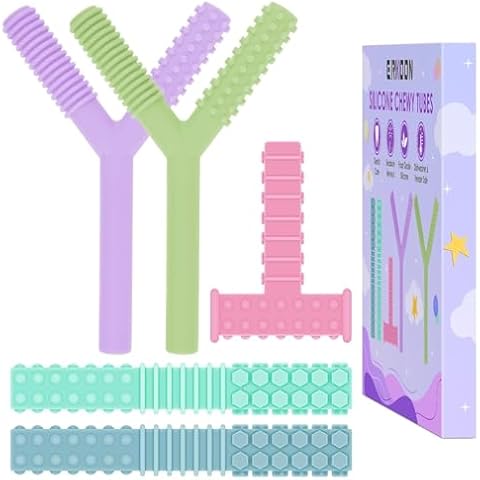 ERKOON 5 Pack Sensory Chew Toys for Autistic Children, Silicone Chewy Tubes Teething Tubes for Autism, ADHD, SPD, Chewies with Special Needs, Oral Motor Chewy Tool for Sensory Kids Cover