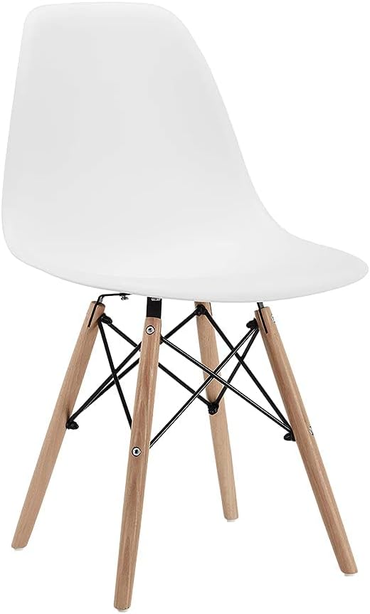 CangLong , Modern Mid-Century Side Chair with Natural Wood Legs for Kitchen, Living Dining Room, White Set of 1 White