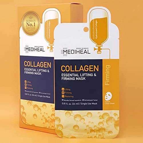 Mediheal Official [Korea's No 1 Sheet Mask] - 5 Pack Collagen Essential Lifting & Firming Mask / Collagen & Peptides & Beta Glucan Contained Anti-Wrinkle And Soothing Facial Mask Sheet #TOP4
