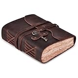 LEATHER VILLAGE ヴィンテージレザージャーナル - ヴィンテージレザーバウンドジャーナル レデイーズメンズ用 – 手作りヴィンテージデッキルエッジペーパー – ヴィンテージキークロージャー - 影の書-革スケッチブック 6インチ X 4インチ チョコレートブラウン