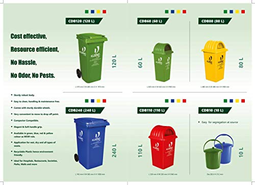 Image of Kleeno Cello Dome Lid Plastic Garbage Dustbin Bucket 110 LTR (Green /Blue)