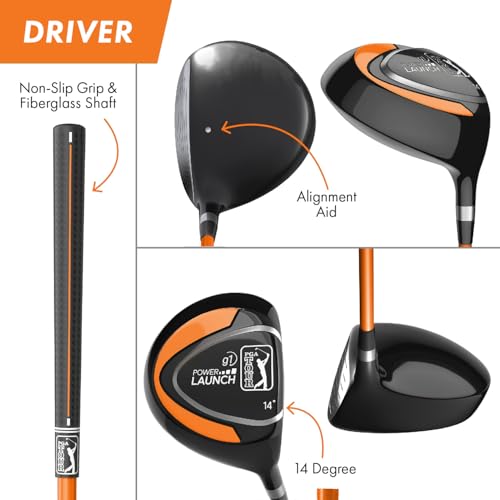 Image of PGA Tour Youth Golf Club Set for Ages 8-12 & 12+ (4'8 inch-5'10 inch), Right and Left-Handed Kids Golf Sets - Beginner Junior Golf Clubs with Lightweight Stand Bag, Mallet Putter, Hybrid, Driver