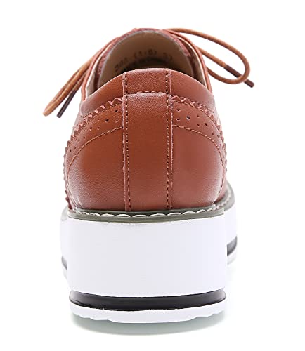 image for DADAWEN Women's Platform Lace-Up Wingtips Square Toe Oxfords Shoe Brow