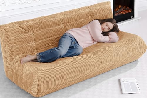 Image of Bean Bag Chair,Giant Beanbag Chairs for Adults,Comfy Large Fireside Chair Lazy Sofa,Corduroy Bean Bag Lounger with Memory Foam Filled,Floor Sofa Couch for Home,Living Room (Khaki, 3-Seater)