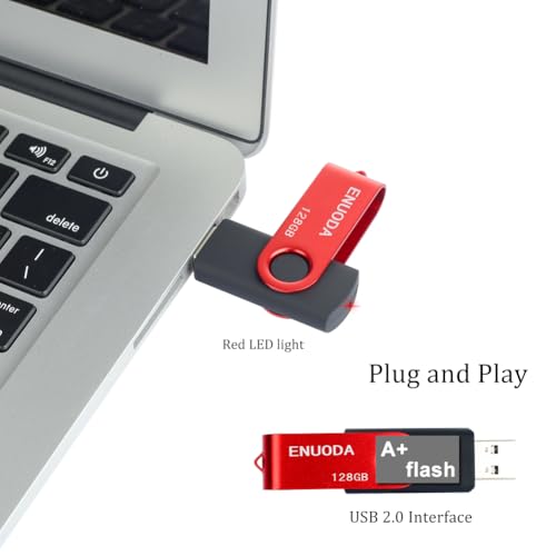 Image of 128GB Flash Drive ENUODA Thumb Drive 128GB Swivel Design USB 2.0 Memory Stick Data Storage Jump Drive Pen Drive for Laptop PC Computer (1 Pack, Red)