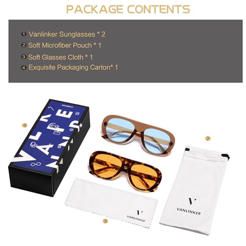 Image of VANLINKER Oversized Retro Aviator Sunglasses for Women Men Chic 70s Vintage Style Trendy 2026 Chunky Sun Glasses VL9865
