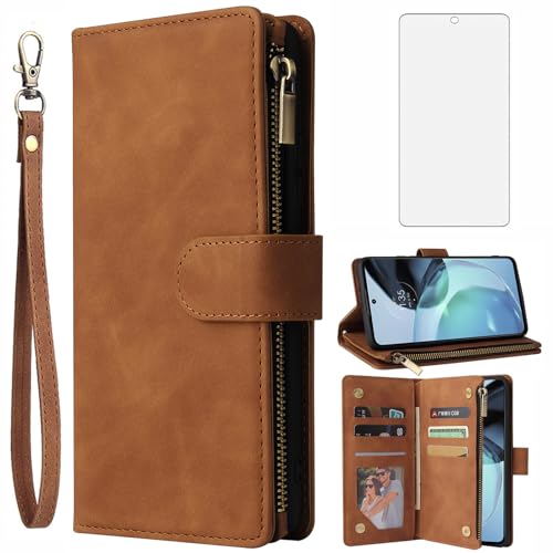 Étui portefeuille Motorola Moto G72 4G en cuir marron Asuwish avec porte-cartes