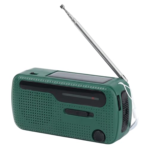 Radio à manivelle AM/FM portable verte avec recharge solaire et lampe LED