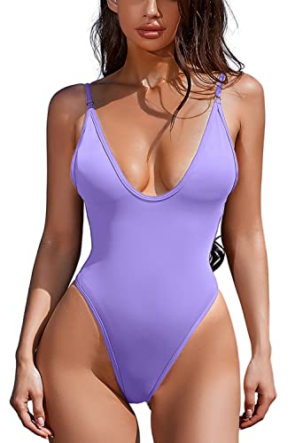 Image of ESONLAR Women's Sexy Plunging V Neck Bathing Suit Open Back One Piece Swimsuits