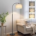 Boncoo Modern Floor Lamp for Living Room, Arc Floor Lamp with Adjustable Hanging Shade, Black Light with Dimmable Pedal Switch for Bedroom Study Room, 9W 3000K LED Bulb Included