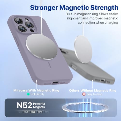 Image of Miracase Magnetic for iPhone 15 Pro Case, [Soft Anti-Scratch Microfiber Lining], Compatible with MagSafe, Liquid Silicone Shockproof Drop Protection Phone Case for 15 Pro, Lavender Gray