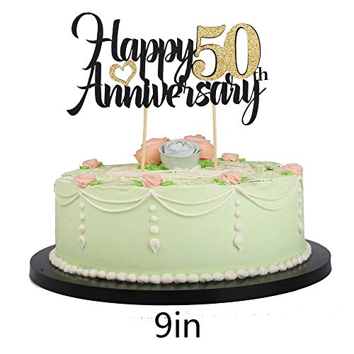 Lveud Happy Birthday Cake Topper Black Font Golden Numbers Happy 50Th Anniversary Birthday Cake Topper-Wedding,Anniversary,Birthday Party Decorations (50Th) #TOP4